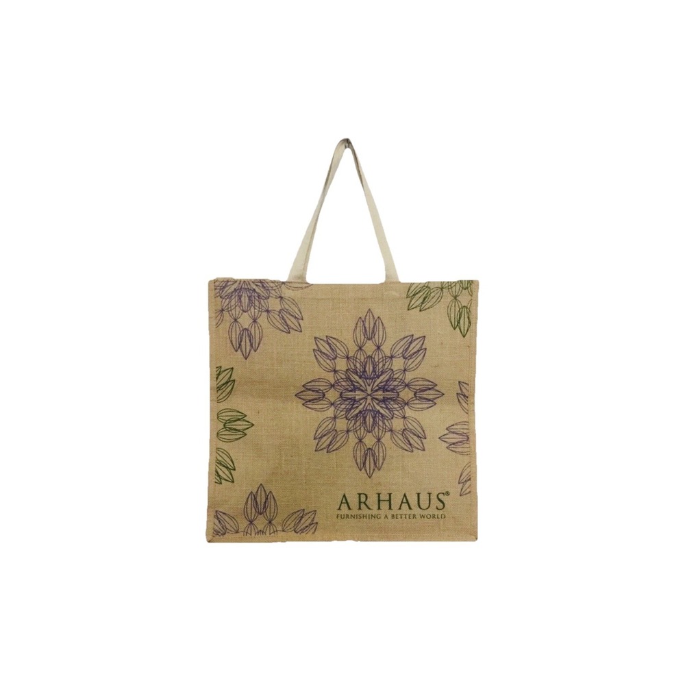 Arhaus Floral Natural Jute Bag Jumbo Reusable Wax Coated Large Shopper Tote MINT